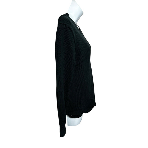 Women's J. By J.Crew Black Pullover Sweater Sz M Scalloped Hem Thick Knit Top - Picture 3 of 5